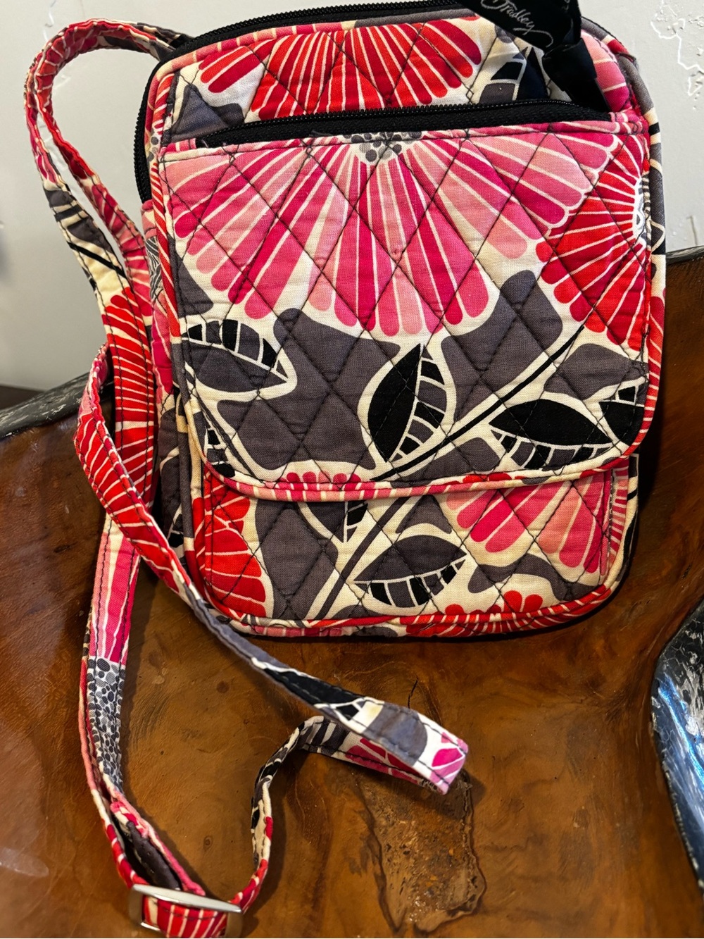 Vera Bradley Pink Floral Quilted Crossbody with Gray Accents